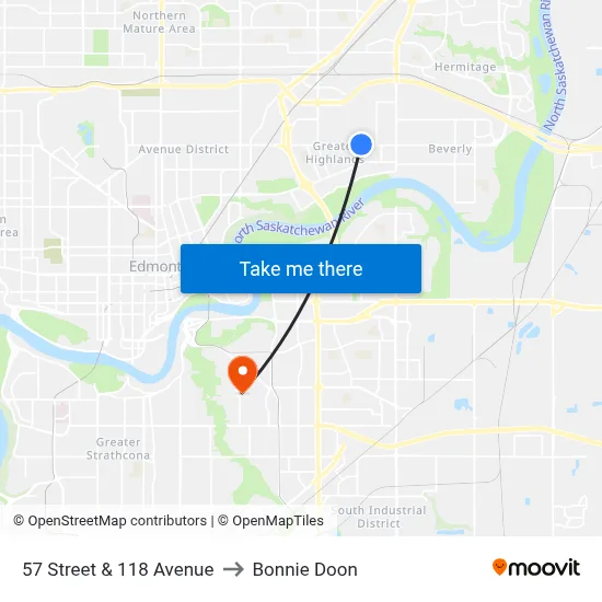 57 Street & 118 Avenue to Bonnie Doon map