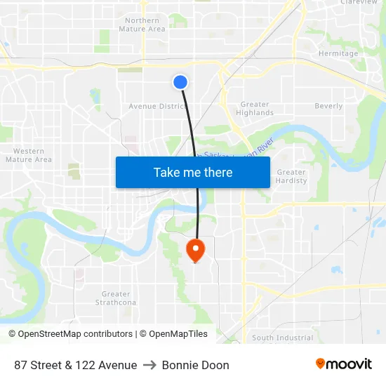87 Street & 122 Avenue to Bonnie Doon map