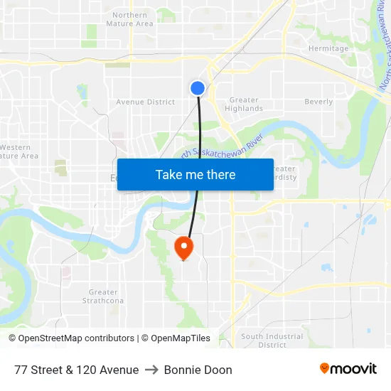 77 Street & 120 Avenue to Bonnie Doon map