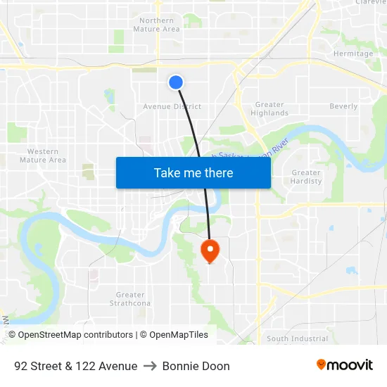 92 Street & 122 Avenue to Bonnie Doon map