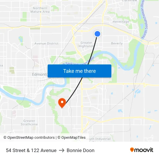 54 Street & 122 Avenue to Bonnie Doon map