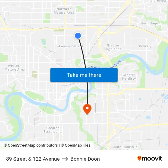 89 Street & 122 Avenue to Bonnie Doon map