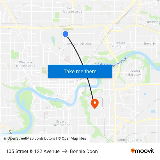 105 Street & 122 Avenue to Bonnie Doon map