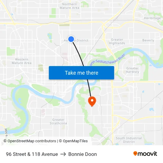 96 Street & 118 Avenue to Bonnie Doon map