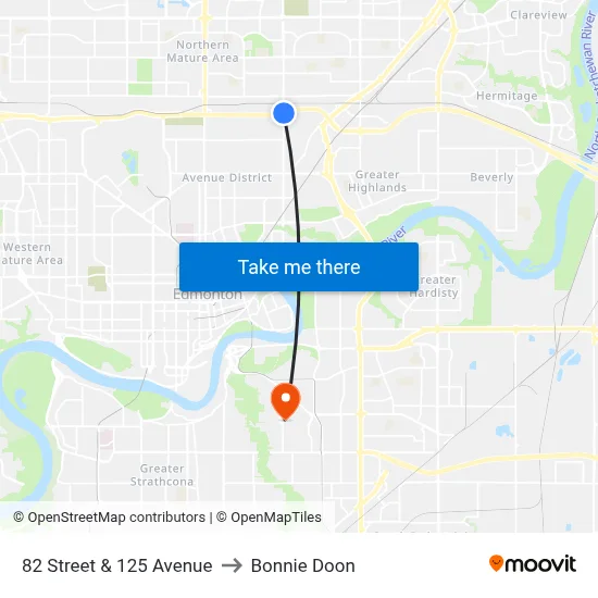 82 Street & 125 Avenue to Bonnie Doon map