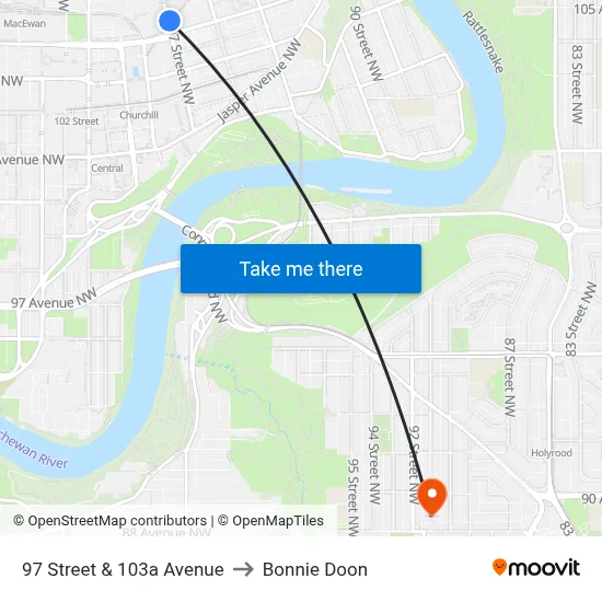 97 Street & 103a Avenue to Bonnie Doon map
