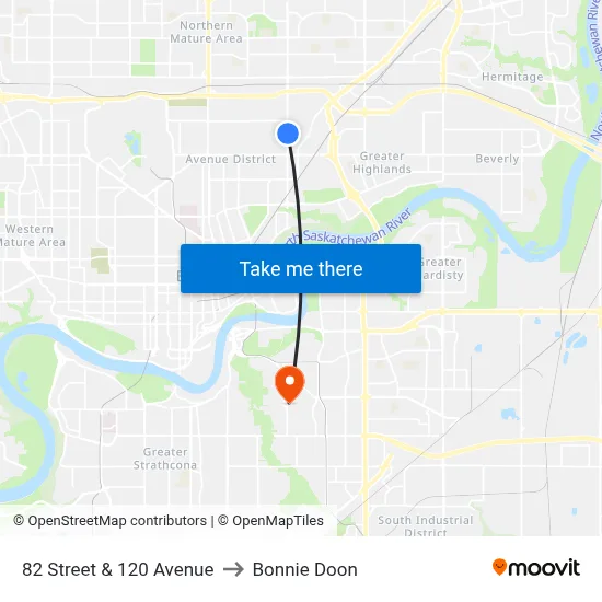 82 Street & 120 Avenue to Bonnie Doon map