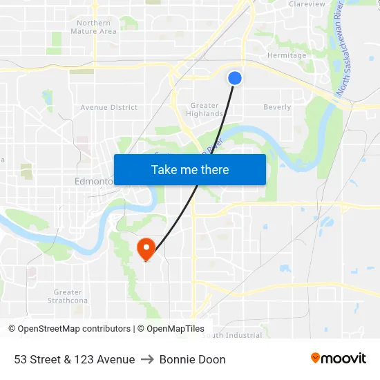 53 Street & 123 Avenue to Bonnie Doon map