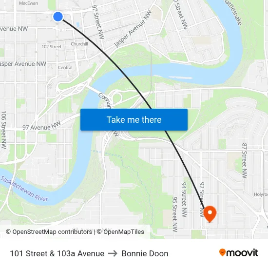 101 Street & 103a Avenue to Bonnie Doon map