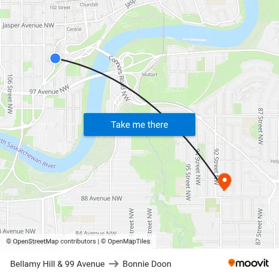 Bellamy Hill & 99 Avenue to Bonnie Doon map