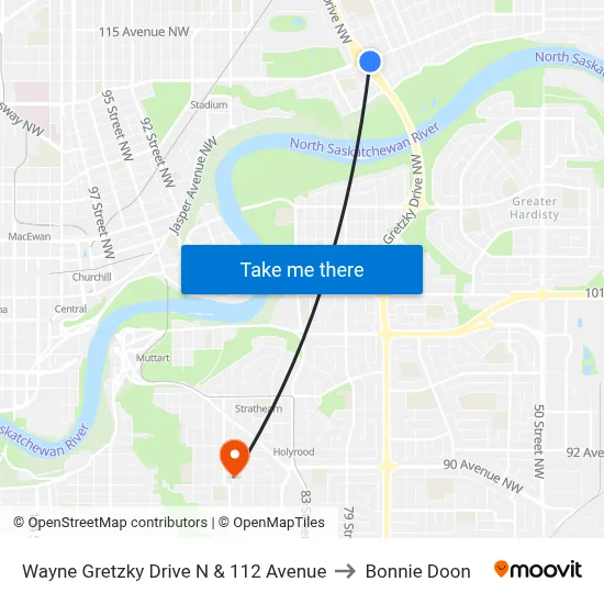 Wayne Gretzky Drive N & 112 Avenue to Bonnie Doon map