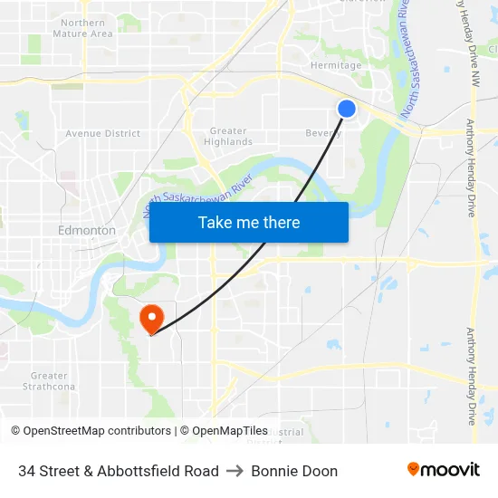 34 Street & Abbottsfield Road to Bonnie Doon map