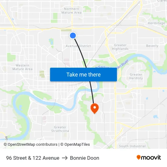 96 Street & 122 Avenue to Bonnie Doon map