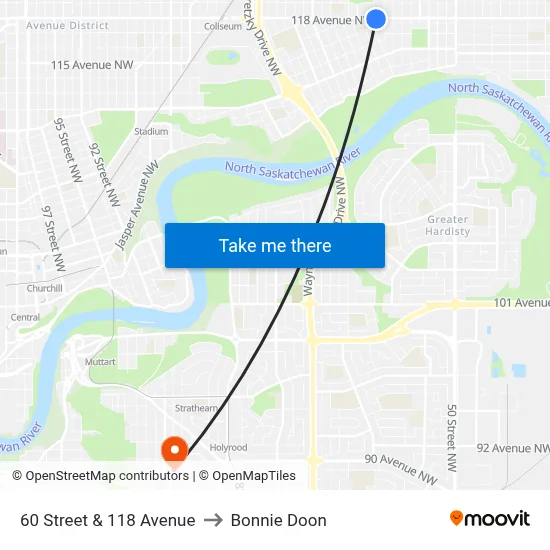 60 Street & 118 Avenue to Bonnie Doon map