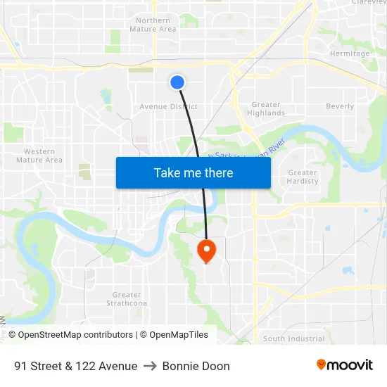 91 Street & 122 Avenue to Bonnie Doon map