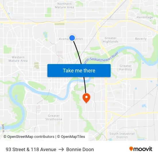 93 Street & 118 Avenue to Bonnie Doon map
