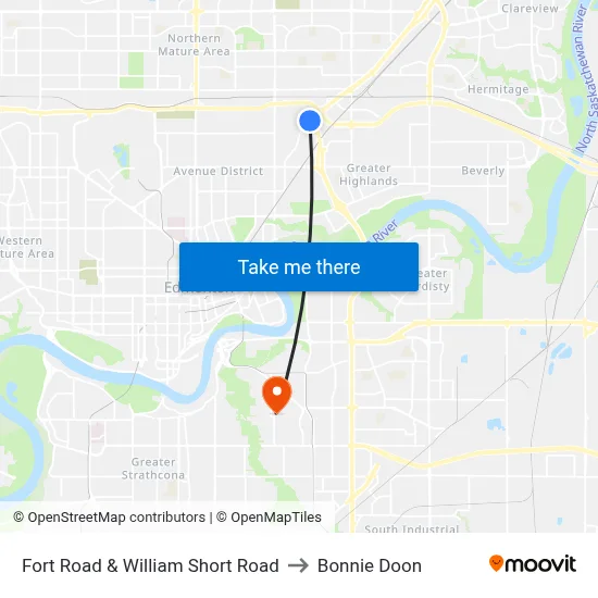 Fort Road & William Short Road to Bonnie Doon map