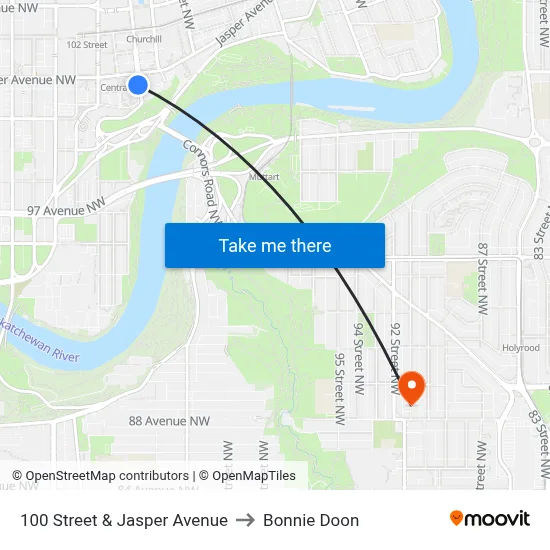 100 Street & Jasper Avenue to Bonnie Doon map