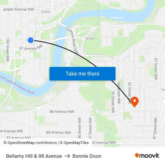 Bellamy Hill & 98 Avenue to Bonnie Doon map