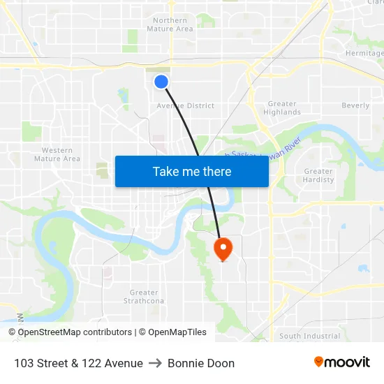 103 Street & 122 Avenue to Bonnie Doon map