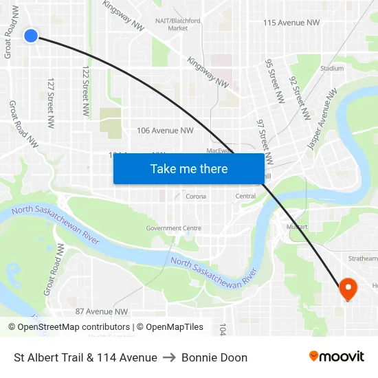 St Albert Trail & 114 Avenue to Bonnie Doon map