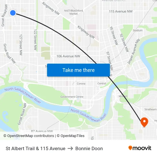 St Albert Trail & 115 Avenue to Bonnie Doon map