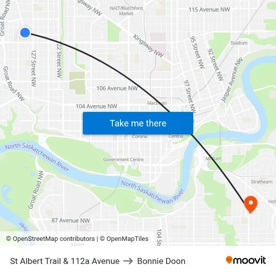 St Albert Trail & 112a Avenue to Bonnie Doon map