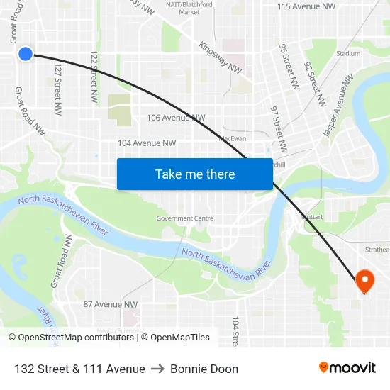 132 Street & 111 Avenue to Bonnie Doon map