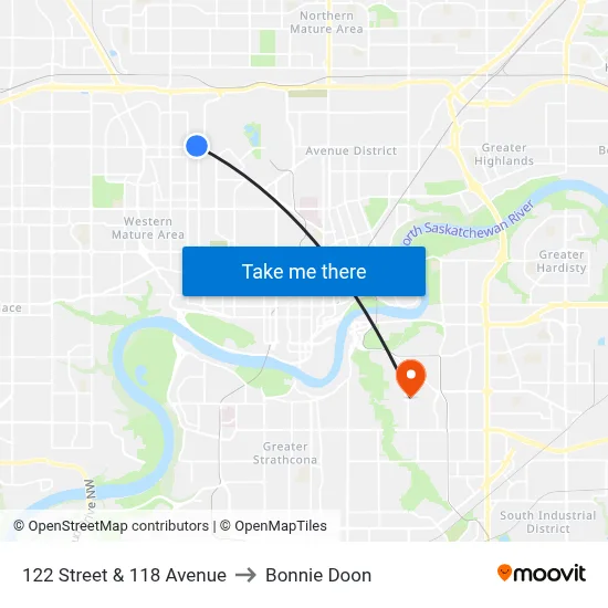 122 Street & 118 Avenue to Bonnie Doon map
