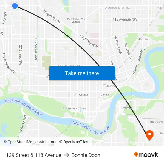 129 Street & 118 Avenue to Bonnie Doon map