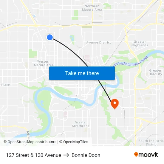 127 Street & 120 Avenue to Bonnie Doon map