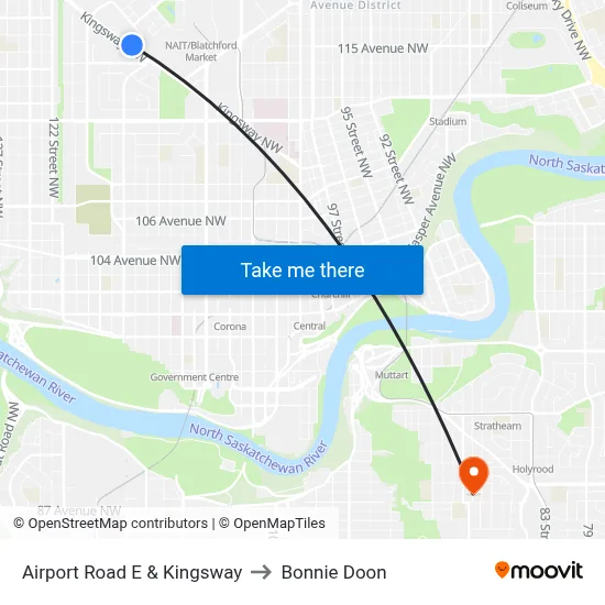 Airport Road E & Kingsway to Bonnie Doon map