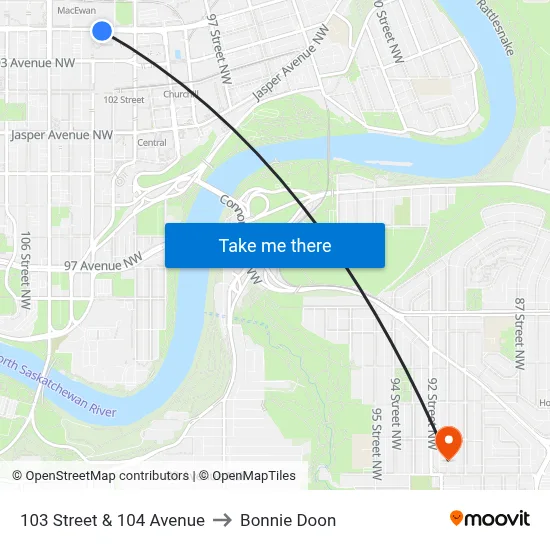 103 Street & 104 Avenue to Bonnie Doon map