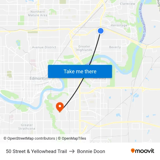 50 Street & Yellowhead Trail to Bonnie Doon map