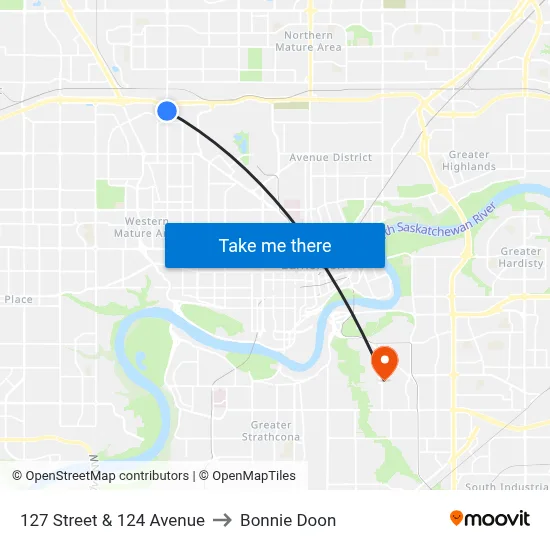 127 Street & 124 Avenue to Bonnie Doon map
