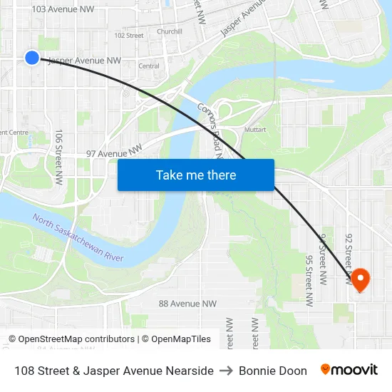 108 Street & Jasper Avenue Nearside to Bonnie Doon map