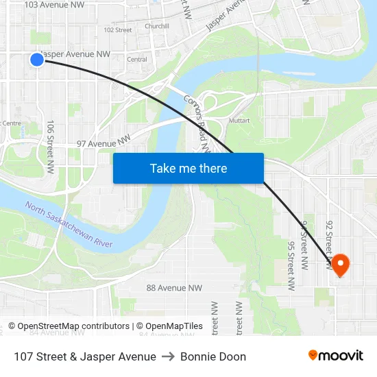 107 Street & Jasper Avenue to Bonnie Doon map