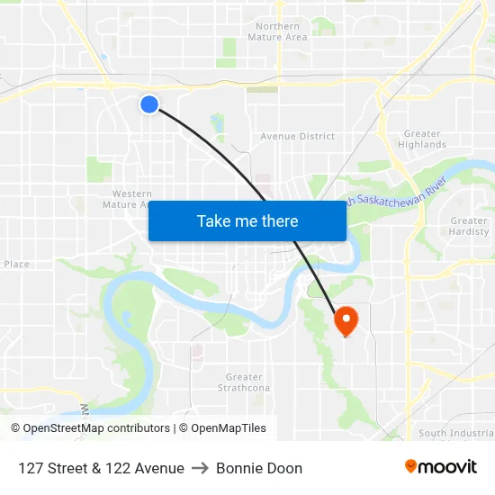 127 Street & 122 Avenue to Bonnie Doon map