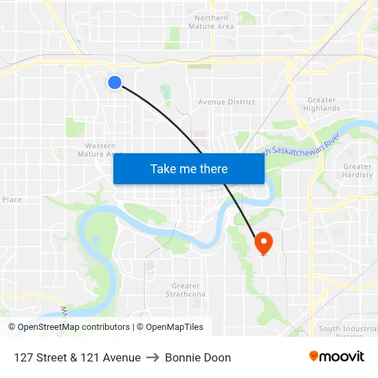 127 Street & 121 Avenue to Bonnie Doon map