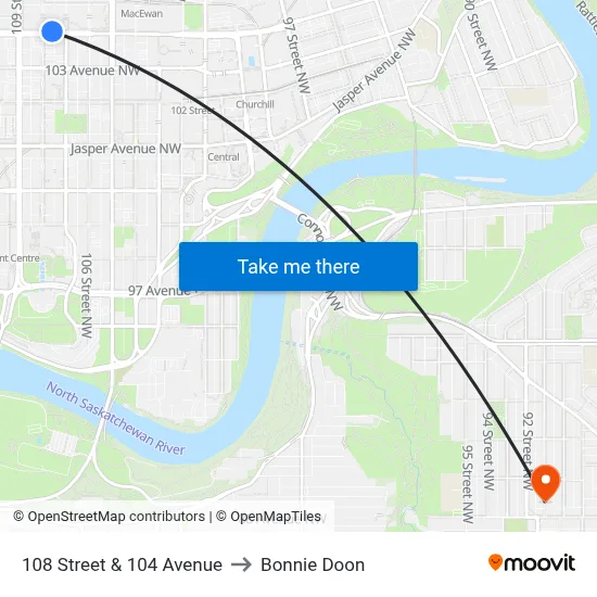 108 Street & 104 Avenue to Bonnie Doon map