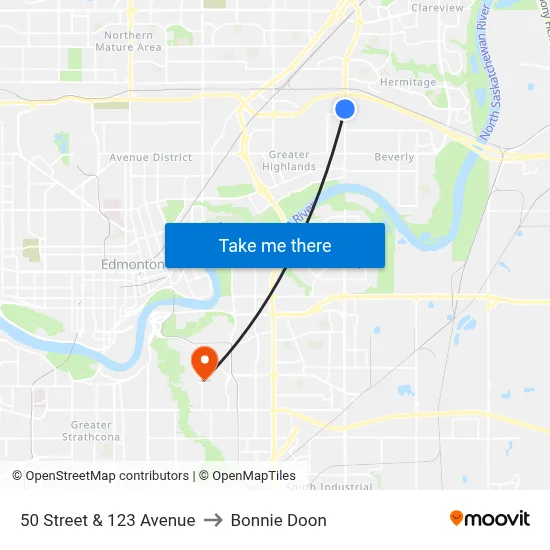 50 Street & 123 Avenue to Bonnie Doon map