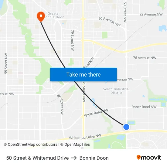 50 Street & Whitemud Drive to Bonnie Doon map