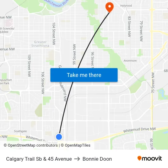 Calgary Trail Sb & 45 Avenue to Bonnie Doon map
