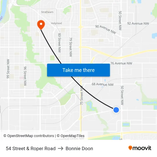 54 Street & Roper Road to Bonnie Doon map