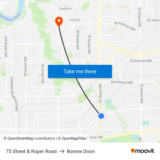 75 Street & Roper Road to Bonnie Doon map