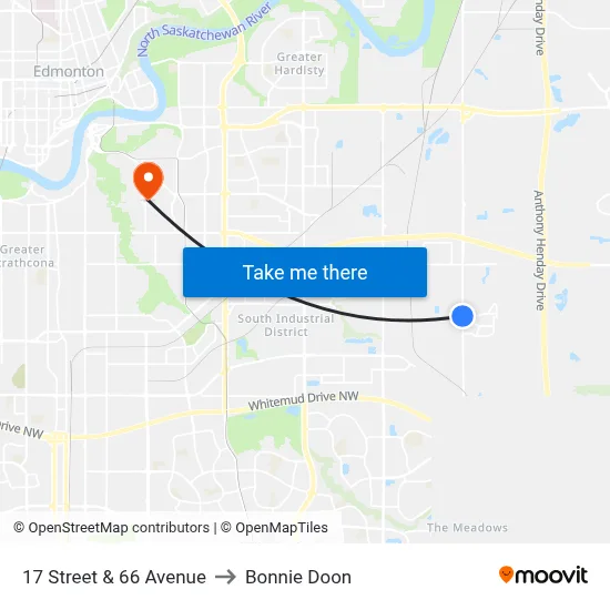 17 Street & 66 Avenue to Bonnie Doon map