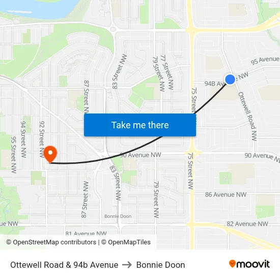 Ottewell Road & 94b Avenue to Bonnie Doon map