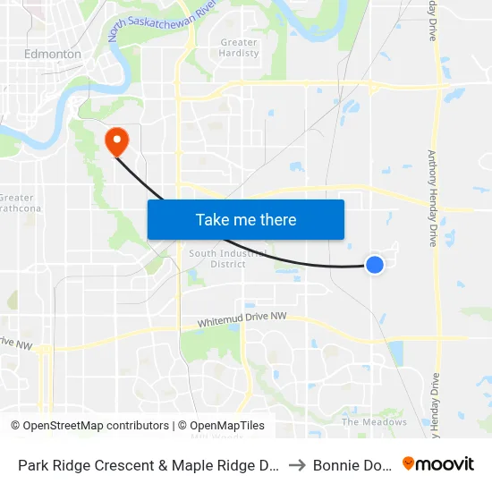 Park Ridge Crescent & Maple Ridge Drive to Bonnie Doon map