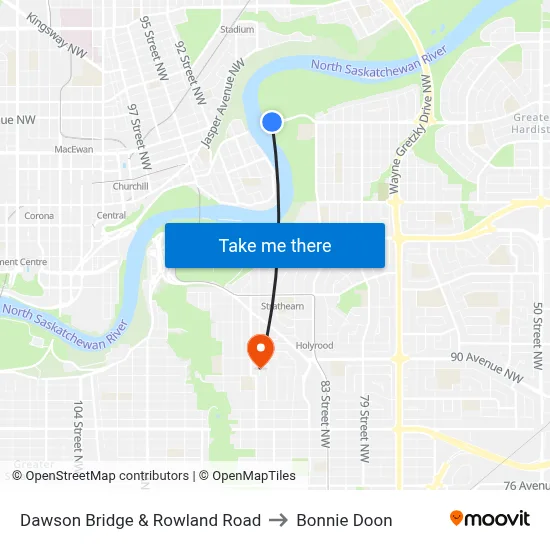 Dawson Bridge & Rowland Road to Bonnie Doon map