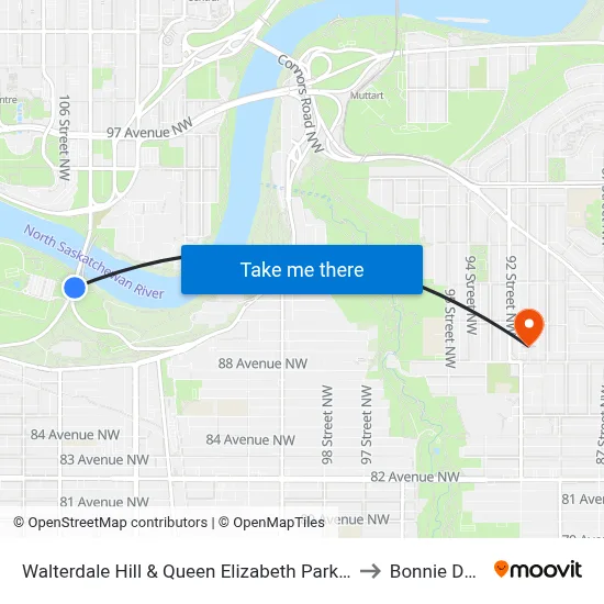 Walterdale Hill & Queen Elizabeth Park Road to Bonnie Doon map